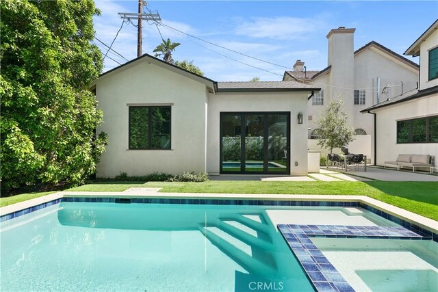 4634 Vesper Ave, Sherman Oaks, CA 91403 - rear view of property with stucco siding, an outdoor pool, a patio, and a yard