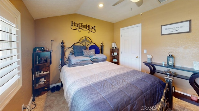 14862 Temple Ave, La Puente, CA 91744 - bedroom featuring baseboards, lofted ceiling, ceiling fan, and recessed lighting