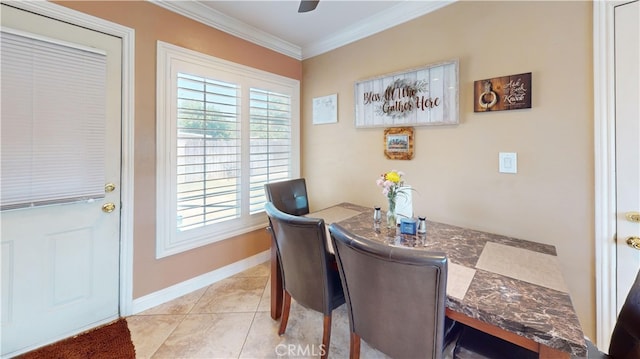 14862 Temple Ave, La Puente, CA 91744 - dining space featuring ornamental molding, baseboards, and light tile patterned floors