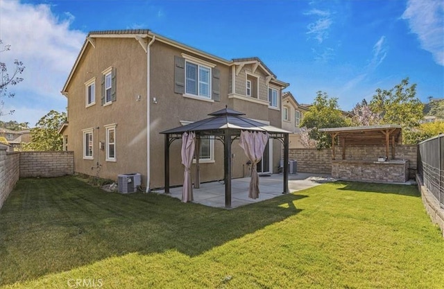 28229 Shirley Ln, Saugus, CA 91350 - rear view of house featuring a gazebo, stucco siding, a patio, and central AC