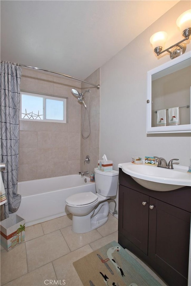 16387 De Anza Cir Unit Ci60, Huntington Beach, CA 92649 - full bathroom featuring shower / bath combo, toilet, vanity, and tile patterned floors