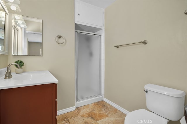 18557 Mescal St, Rowland Heights, CA 91748 - bathroom featuring vanity, baseboards, a shower stall, and toilet