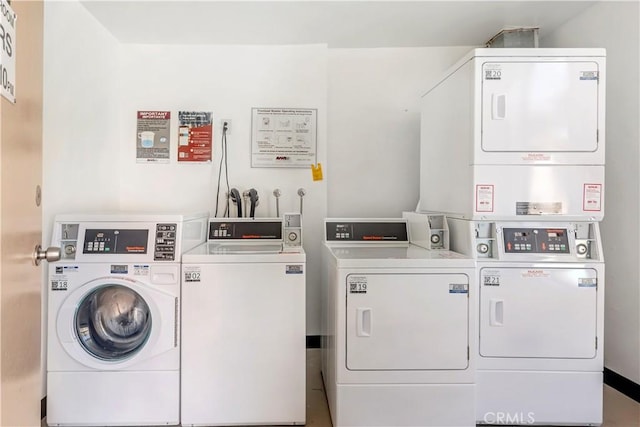 1745 Camino Palmero St Unit 107, Los Angeles, CA 90046 - communal laundry room with stacked washer / dryer and washing machine and clothes dryer