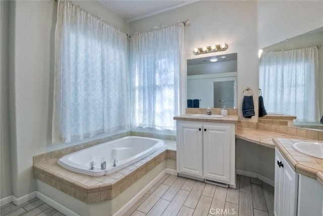 35450 Calle Nopal, Temecula, CA 92592 - full bathroom featuring vanity, a bath, and wood tiled floors