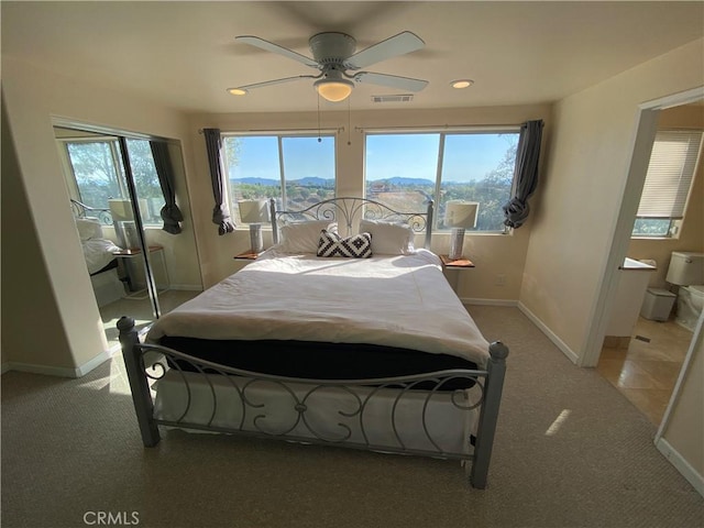 35450 Calle Nopal, Temecula, CA 92592 - bedroom featuring light carpet, a ceiling fan, and recessed lighting
