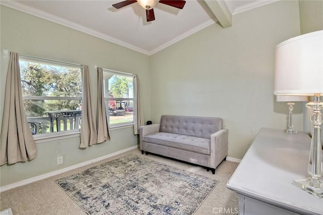 35450 Calle Nopal, Temecula, CA 92592 - sitting room with carpet, a ceiling fan, and ornamental molding