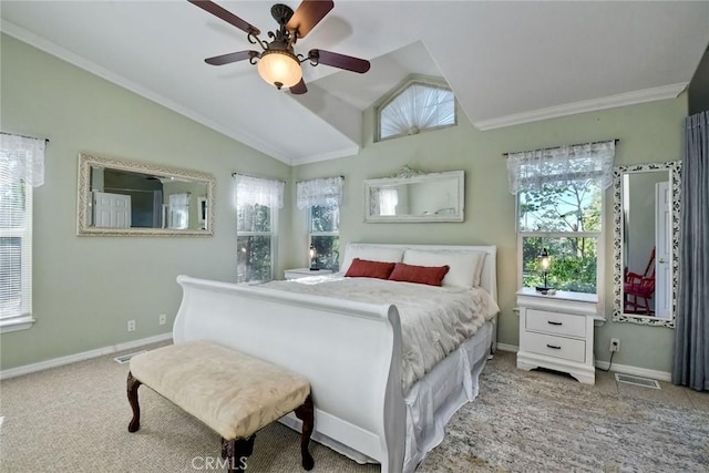 35450 Calle Nopal, Temecula, CA 92592 - carpeted bedroom with lofted ceiling, crown molding, and a ceiling fan