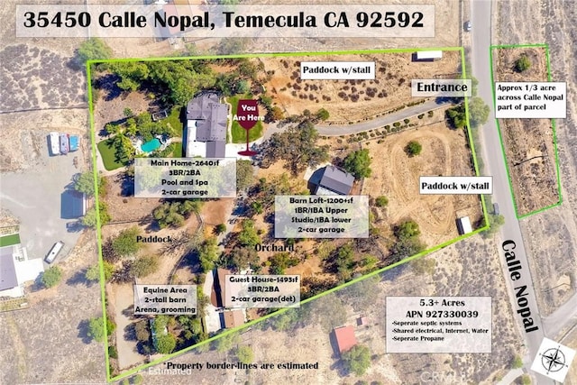 35450 Calle Nopal, Temecula, CA 92592 - aerial overview of property's location with property boundaries highlighted