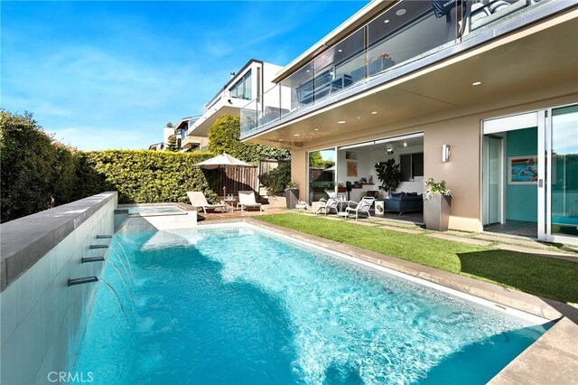 1088 Del Mar Ave, Laguna Beach, CA 92651 - view of pool with a patio area, an outdoor living space, and a pool with connected hot tub