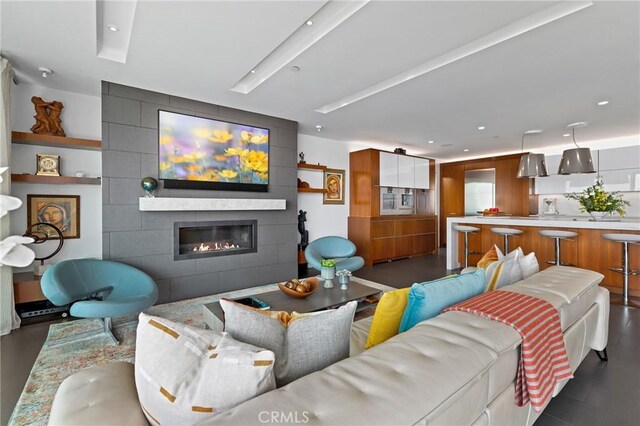 1088 Del Mar Ave, Laguna Beach, CA 92651 - living area with a large fireplace and recessed lighting