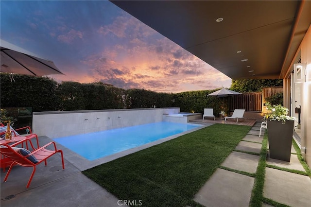 1088 Del Mar Ave, Laguna Beach, CA 92651 - pool at dusk featuring a patio