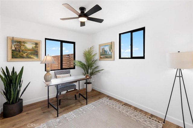 1561 Shoshone Valley Rd Unit 29, Palms, CA 92277 - office featuring baseboards, wood finished floors, and ceiling fan