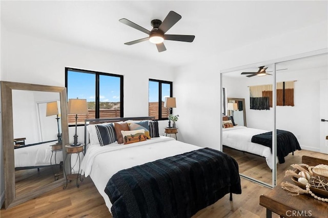 1561 Shoshone Valley Rd Unit 29, Palms, CA 92277 - bedroom featuring wood finished floors, a closet, and a ceiling fan