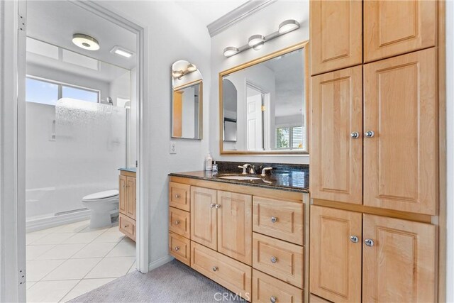 6421 Acacia Hill Dr, Yorba Linda, CA 92886 - bathroom with vanity, toilet, tile patterned flooring, and shower / washtub combination