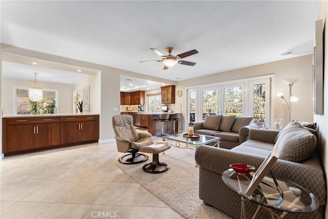 6421 Acacia Hill Dr, Yorba Linda, CA 92886 - living room with plenty of natural light, ceiling fan, recessed lighting, and baseboards