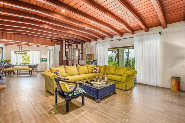 1872 Arroyo Dr, Riverside, CA 92506 - living room with wooden ceiling, plenty of natural light, a chandelier, and wood finished floors
