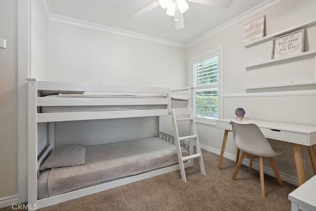 27721 Wakefield Rd, Castaic, CA 91384 - bedroom with ornamental molding, carpet, a desk, baseboards, and a ceiling fan