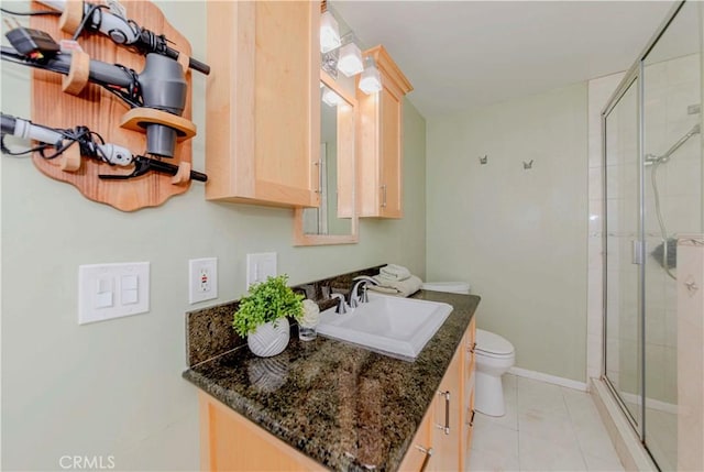 5526 Donner Ave, Buena Park, CA 90621 - bathroom with toilet, vanity, a shower stall, and baseboards