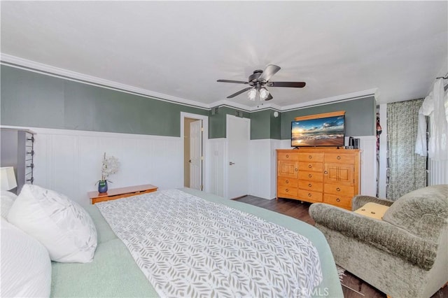 5526 Donner Ave, Buena Park, CA 90621 - bedroom featuring wainscoting, ornamental molding, and ceiling fan