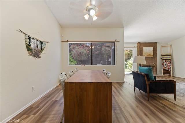 819 Shade Tree Ln, Fallbrook, CA 92028 - office space featuring wood finished floors, a textured ceiling, ceiling fan, and baseboards