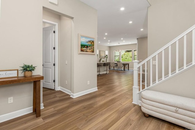 675 Westbrook Loop, San Marcos, CA 92078 - foyer with wood finished floors, stairs, recessed lighting, and baseboards