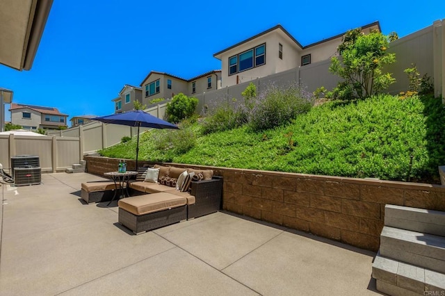 675 Westbrook Loop, San Marcos, CA 92078 - fenced backyard with a patio, a residential view, and central air condition unit