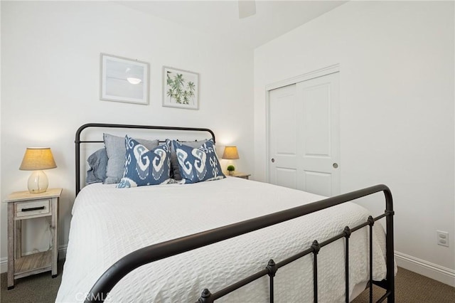 3207 Daisy Ln, San Luis Obispo, CA 93401 - bedroom featuring carpet, baseboards, a closet, and a ceiling fan