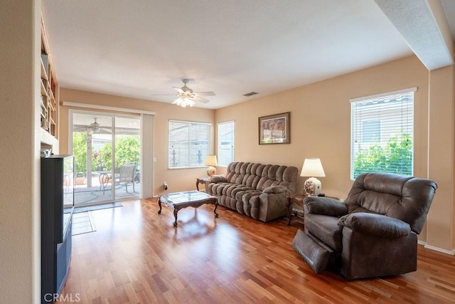 29557 Warmsprings Dr, Menifee, CA 92584 - living room featuring a ceiling fan and wood finished floors