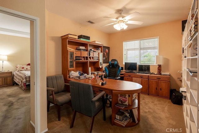 29557 Warmsprings Dr, Menifee, CA 92584 - home office with light carpet and ceiling fan