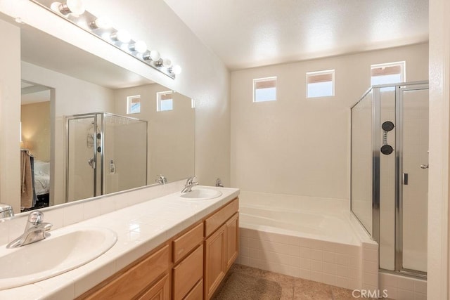 29557 Warmsprings Dr, Menifee, CA 92584 - ensuite bathroom featuring a stall shower, a garden tub, and double vanity