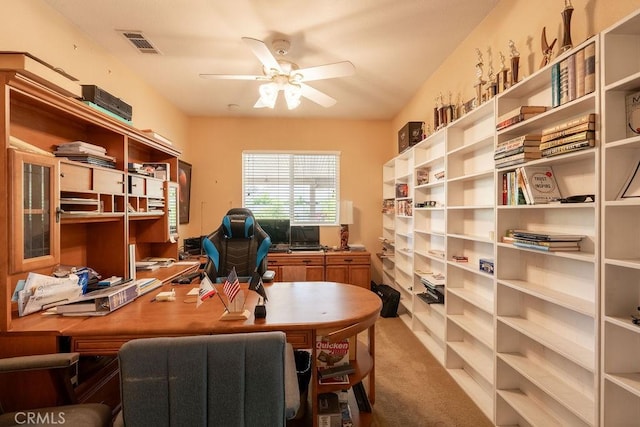 29557 Warmsprings Dr, Menifee, CA 92584 - carpeted home office featuring a ceiling fan