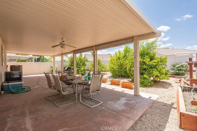 29557 Warmsprings Dr, Menifee, CA 92584 - fenced backyard with a ceiling fan, a patio, and outdoor dining area