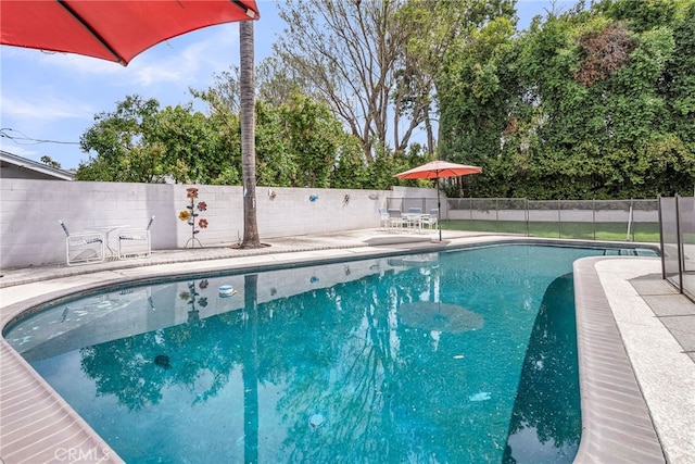 2201 Archdale St, Riverside, CA 92506 - view of swimming pool with a fenced backyard and a patio area