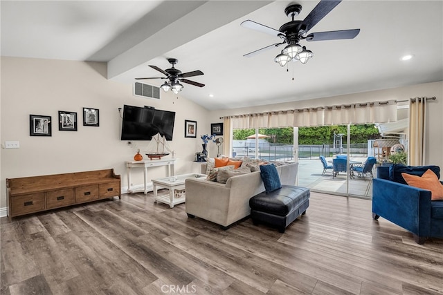 2201 Archdale St, Riverside, CA 92506 - living area featuring a ceiling fan, wood finished floors, and recessed lighting