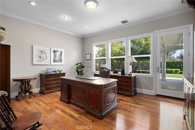 4160 New Hampshire Ave, Claremont, CA 91711 - office with light wood-style floors, baseboards, ornamental molding, and recessed lighting