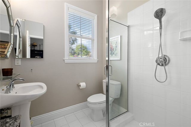 4160 New Hampshire Ave, Claremont, CA 91711 - full bathroom with a stall shower, toilet, baseboards, and tile patterned flooring