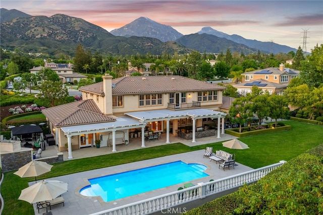 4160 New Hampshire Ave, Claremont, CA 91711 - back of house featuring a pergola, a tile roof, a gazebo, and a mountain view
