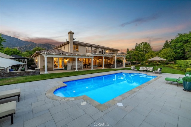 4160 New Hampshire Ave, Claremont, CA 91711 - outdoor pool with a pergola, a patio, a yard, and a mountain view