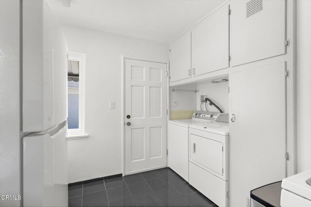 814 Brinsey Ave, Duarte, CA 91010 - laundry room with cabinet space, washing machine and dryer, and dark tile patterned flooring