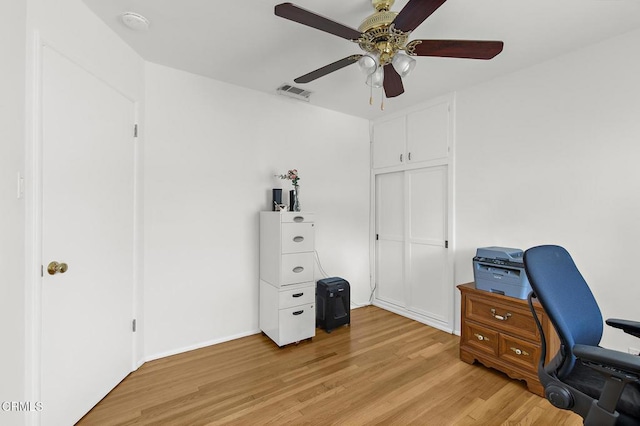 814 Brinsey Ave, Duarte, CA 91010 - office area with light wood-type flooring, ceiling fan, and baseboards
