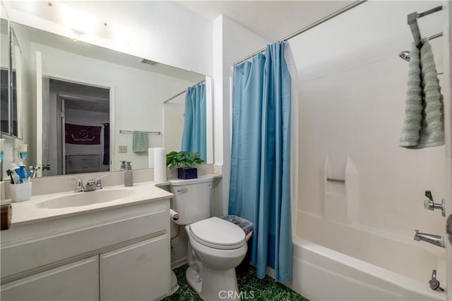 23621 Suncrest Ave, Moreno Valley, CA 92553 - bathroom featuring toilet, vanity, and shower / bathtub combination with curtain