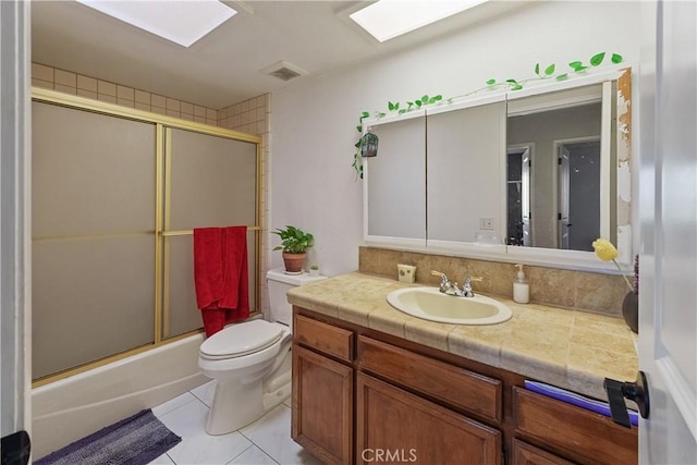 7558 Lobos Ave, Hesperia, CA 92345 - bathroom featuring vanity, toilet, tile patterned floors, and enclosed tub / shower combo