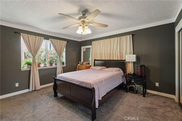 7558 Lobos Ave, Hesperia, CA 92345 - carpeted bedroom featuring a textured ceiling, baseboards, and ceiling fan