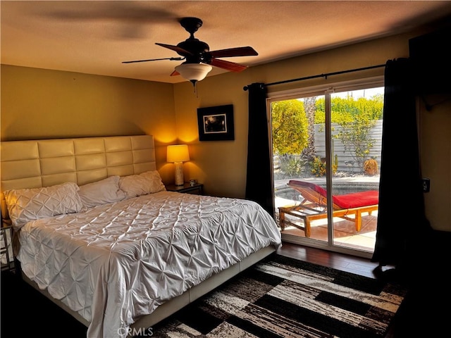 1351 E Gem Cir, Palm Springs, CA 92262 - bedroom featuring access to exterior, wood finished floors, and ceiling fan