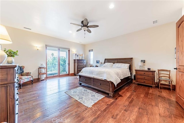 26525 Carancho Rd, Temecula, CA 92590 - bedroom with access to outside, wood finished floors, ceiling fan, recessed lighting, and baseboards