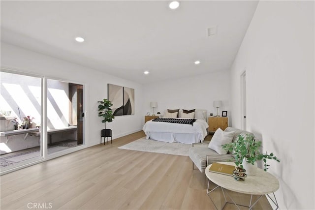 17805 Winterberry St, Fountain Valley, CA 92708 - bedroom featuring wood finished floors, recessed lighting, access to exterior, and baseboards