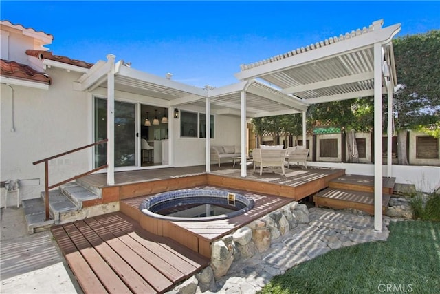 17805 Winterberry St, Fountain Valley, CA 92708 - deck with an outdoor living space with a fire pit and a pergola