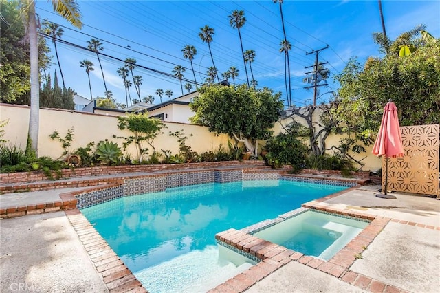 209 Ximeno Ave, Long Beach, CA 90803 - view of pool with a fenced backyard, a patio area, and a pool with connected hot tub