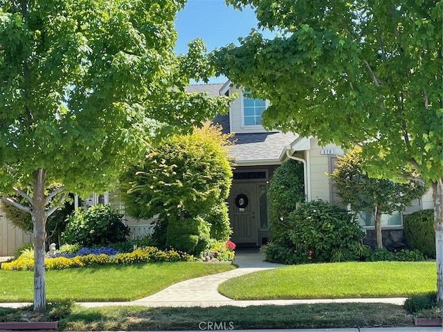 370 Trenton Ave, Clovis, CA 93619 - view of property hidden behind natural elements with a front yard and roof with shingles