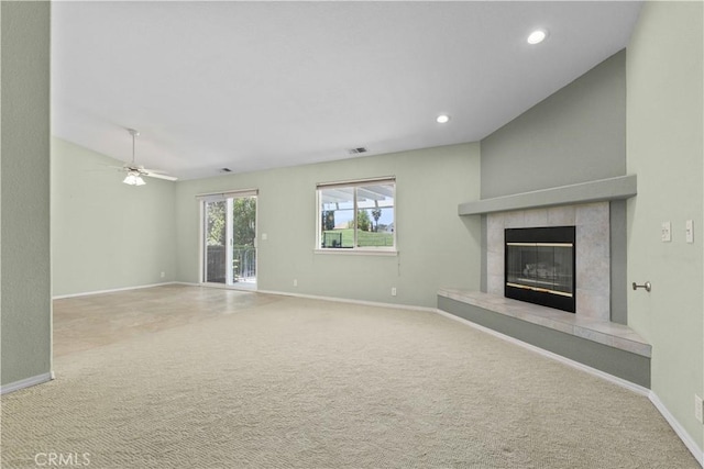 917 Saint Ann, Paso Robles, CA 93446 - unfurnished living room featuring carpet flooring, a fireplace, baseboards, and recessed lighting